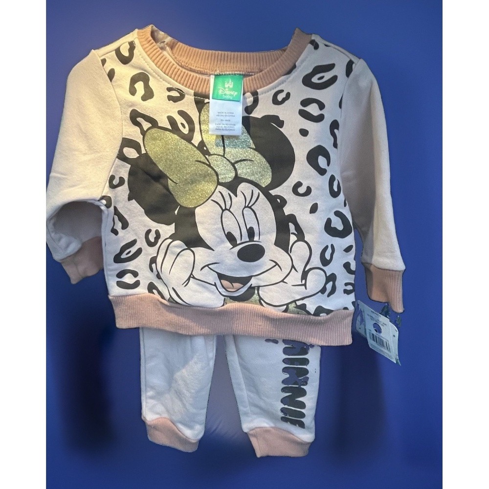 12 Month Minnie Mouse‎ Sweatsuit Infant Baby Girl Outfit Set Tan/Gold NWT